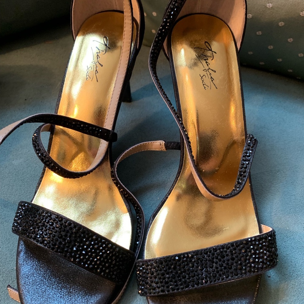 Black sequined strappy heels